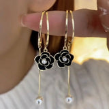 14K Gold-plated Elegant Black Camellia Earrings