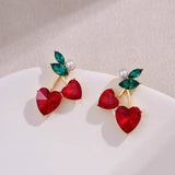 14K Gold-plated Elegant Diamond Crystal Heart-Shaped Cherry Earrings