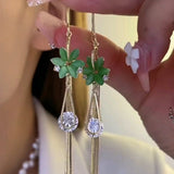 14K Gold-plated Elegant Green Opal Flower Threader Earrings