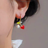 14K Gold-plated Elegant Red Peach Heart Cherry Earrings