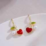 14K Gold-plated Elegant Red Peach Heart Cherry Earrings