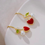 14K Gold-plated Elegant Red Peach Heart Cherry Earrings