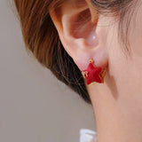 14K Gold-plated Elegant Red Star Bow Stud Earrings