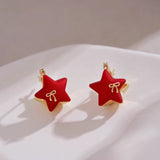 14K Gold-plated Elegant Red Star Bow Stud Earrings