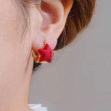 14K Gold-plated Elegant Red Star Bow Stud Earrings