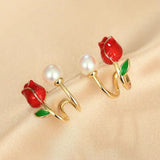 14K Gold-plated Elegant Tulip Flower Pearl Studs