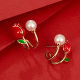 14K Gold-plated Elegant Tulip Flower Pearl Studs