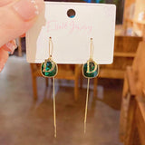 14K Gold-plated Emerald D Letter Threader Earrings