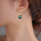 14K Gold-plated Emerald D Letter Threader Earrings