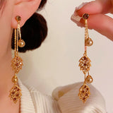 14K Gold-plated Exquisite Brown Zircon Leaf Earrings