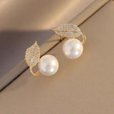 14K Gold-plated Flash Diamond Pearl Stud Earrings