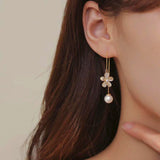 14K Gold-plated Flower Artificial Pearl Earrings