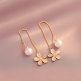 14K Gold-plated Flower Artificial Pearl Earrings