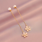 14K Gold-plated Flower Artificial Pearl Earrings