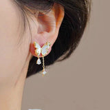 14K Gold-plated Gorgeous Super Fairy White Mother-Of-Pearl Star Butterfly Earrings