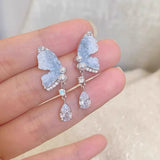 14K Gold-plated Gradient Blue Crystal Butterfly Earrings