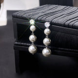 14K Gold-plated Gray Pearl Zircon Long Earrings