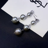 14K Gold-plated Gray Pearl Zircon Long Earrings