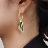 14K Gold-plated Green Love Heart Earrings