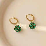 14K Gold-plated Green Rhinestone Earrings