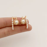 14K Gold-plated Half Circle Double Pearl Stud Earrings