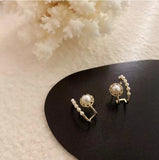 14K Gold-plated Half Circle Double Pearl Stud Earrings