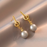 14K Gold-plated Knotted Gray Pearl Earrings