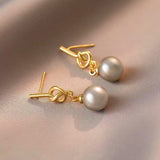 14K Gold-plated Knotted Gray Pearl Earrings