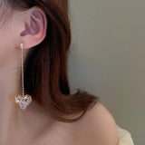 14K Gold-plated Long Zircon Love Heart Earrings