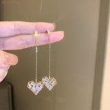 14K Gold-plated Long Zircon Love Heart Earrings