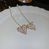 14K Gold-plated Long Zircon Love Heart Earrings