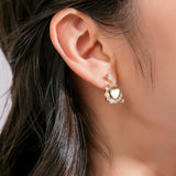 14K Gold-plated Love Heart Artificial Pearl Earrings