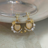 14K Gold-plated Love Heart Artificial Pearl Earrings