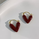 14K Gold-plated Love Red Heart Enamel Oil Drop Earrings