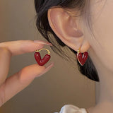 14K Gold-plated Love Red Heart Enamel Oil Drop Earrings