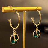 14K Gold-plated Luxury Green Daimond D Letter Earrings