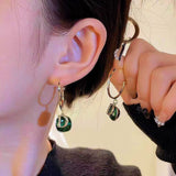 14K Gold-plated Luxury Green Daimond D Letter Earrings