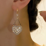 14K Gold-plated Micro-Diamond Beaded Heart Earrings