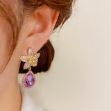 14K Gold-plated Micro-Paved Flower Drop Earrings