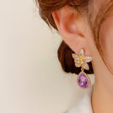 14K Gold-plated Micro-Paved Flower Drop Earrings