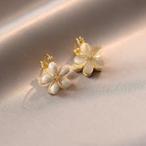 14K Gold-plated Opal Flower Double-Sided Earrings