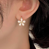 14K Gold-plated Opal Flower Double-Sided Earrings