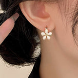 14K Gold-plated Opal Flower Double-Sided Earrings