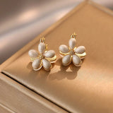 14K Gold-plated Opal Flower Double-Sided Earrings