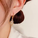 14K Gold-plated Opal Leaf Earrings