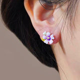 14K Gold-plated Purple Flower Stud Earrings