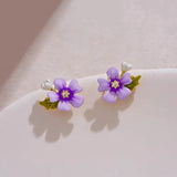 14K Gold-plated Purple Flower Stud Earrings