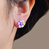 14K Gold-plated Purple Flower Stud Earrings