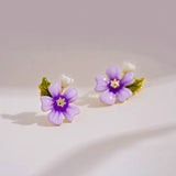 14K Gold-plated Purple Flower Stud Earrings