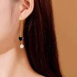 14K Gold-plated Red And Black Heart Pearl Earrings